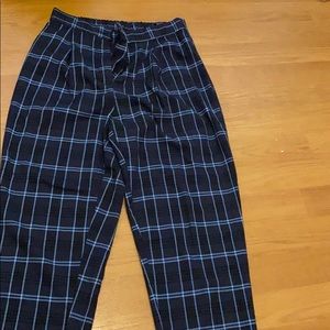 Plaid navy blue trousers